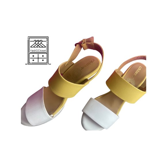 CKLASS Yellow/White Ankle Strap Platform Rope Dress Sandals SZ 9 - Picture 2 of 9